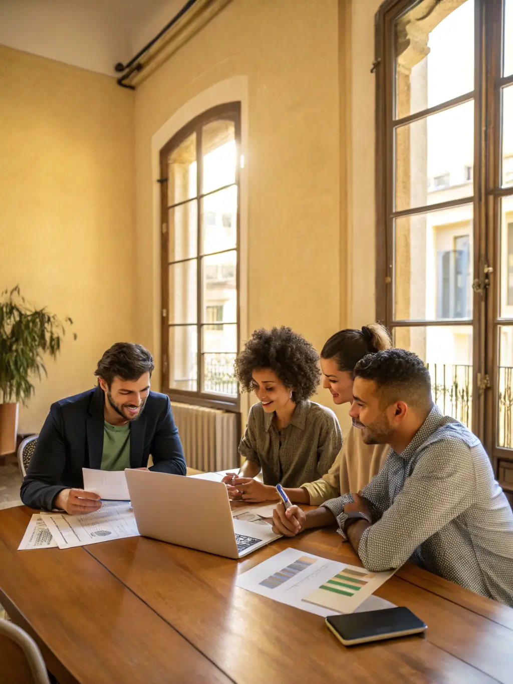 An image of a diverse team collaborating in a modern office space, representing the inclusive culture at Cornell Global.